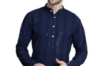 Jompers Men’s Sequins Chikankari Embroidered Kurtas